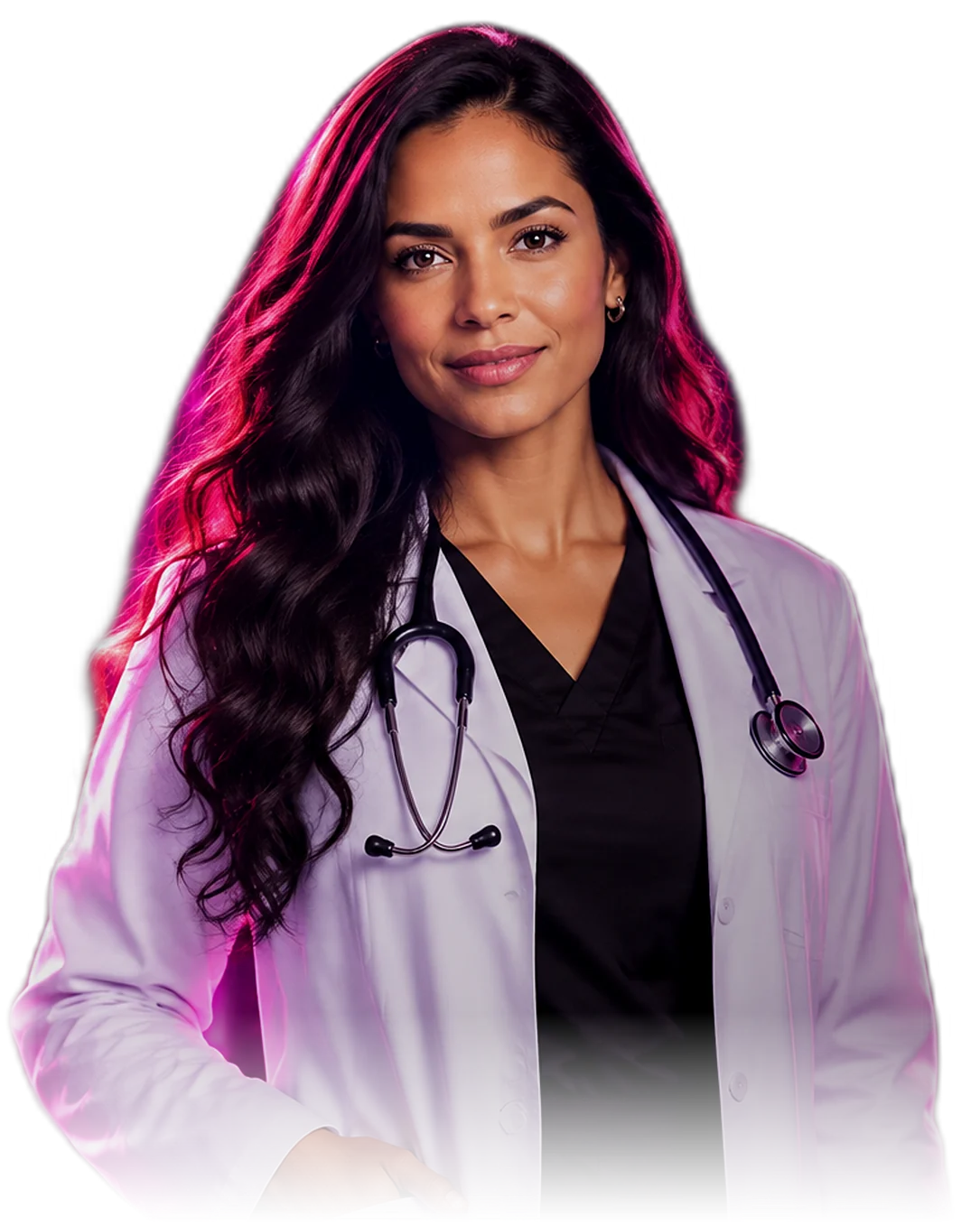 Médica sorrindo com estetoscópio
