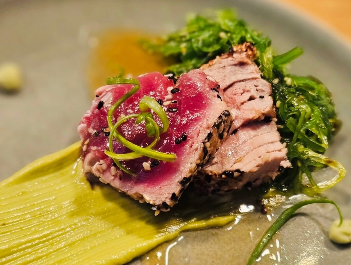 Sliced sesame tuna plated at Diana's on Main St in Chatham MA