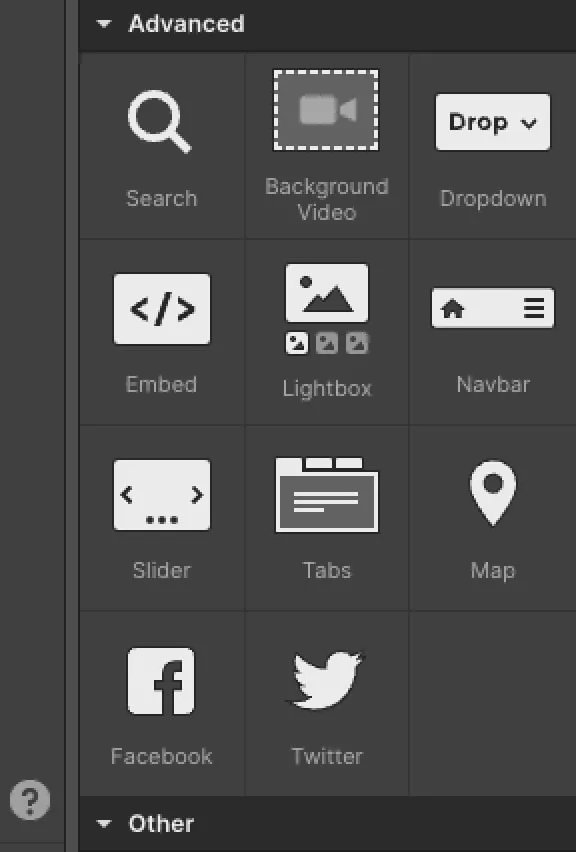 element panel of webflow