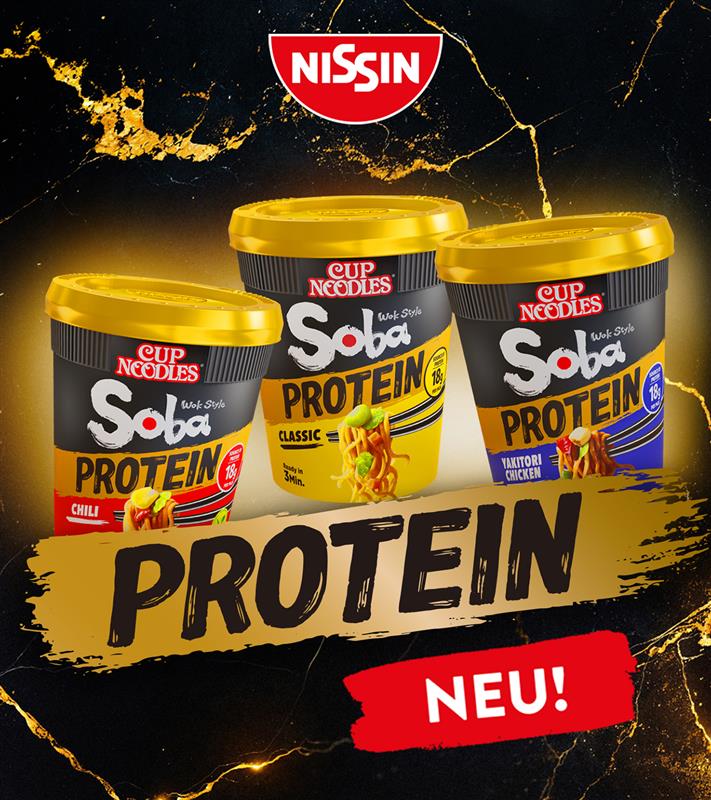 Nissin Cup Noodles Soba Protein Chili, Classic und Yakitori Chicken – neue Sorten mit 18 g Protein