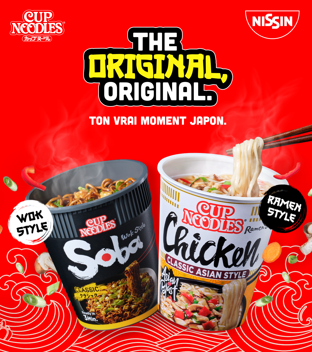 Cup Noodles – The Original, Original. Le vrai goût du Japon. L’original.