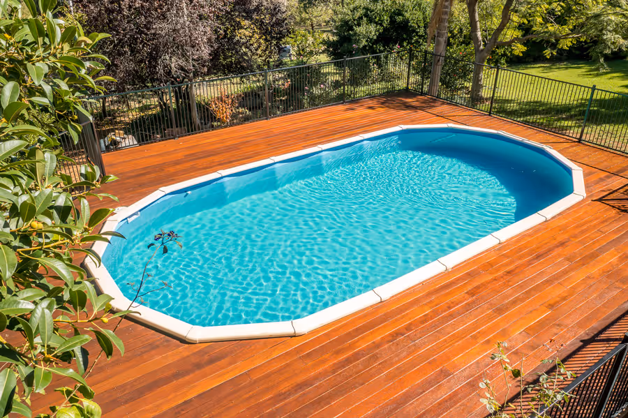 Mount Helena pool installed by Poolmaster Pools on a sunny day filled with clear blue water