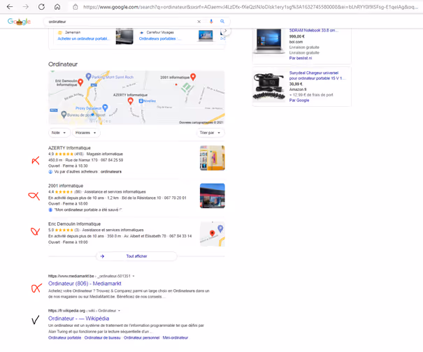 competitors analysis in the search results