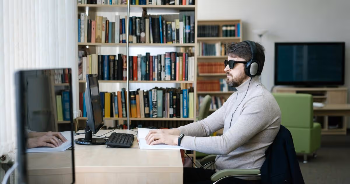 Blind man using a computer
