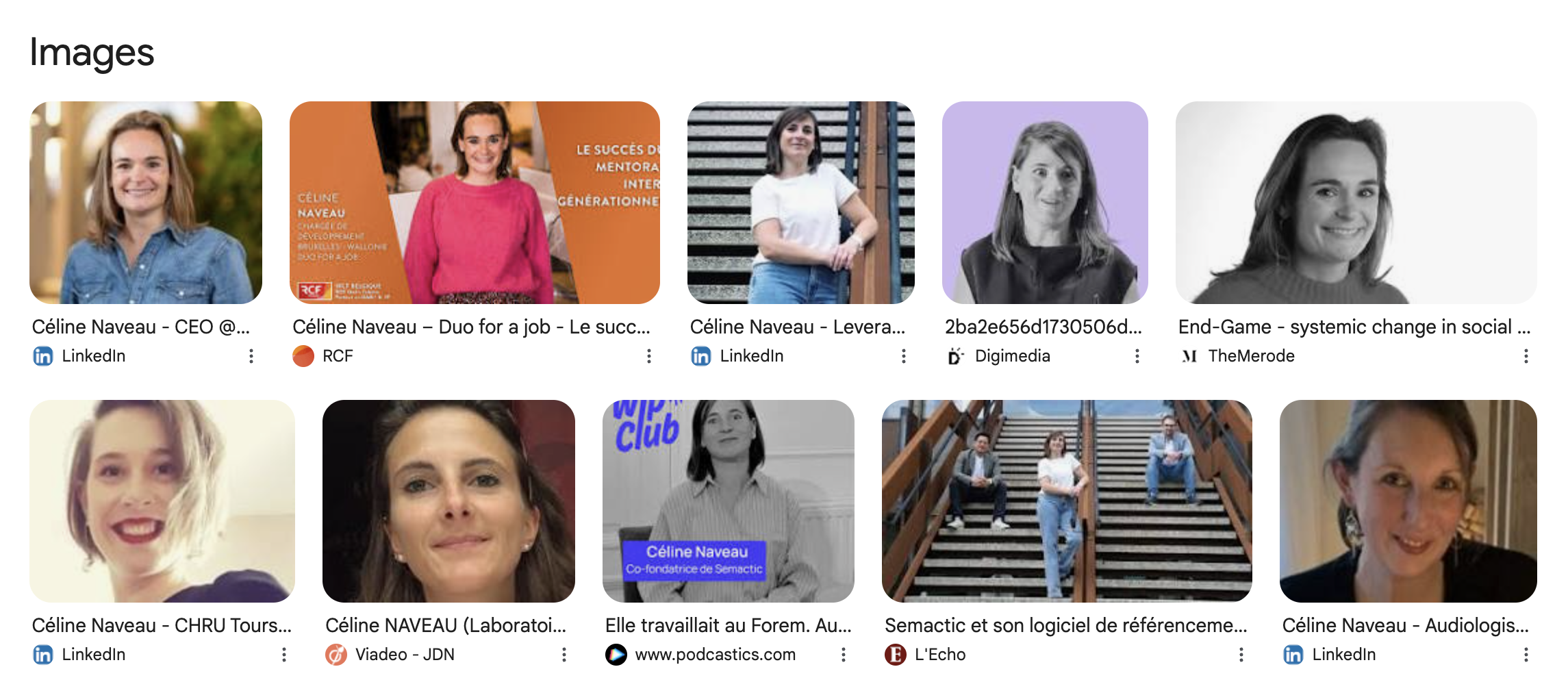 Google Images results for Céline Naveau — multiple different people mixed, illustrating named entity ambiguity