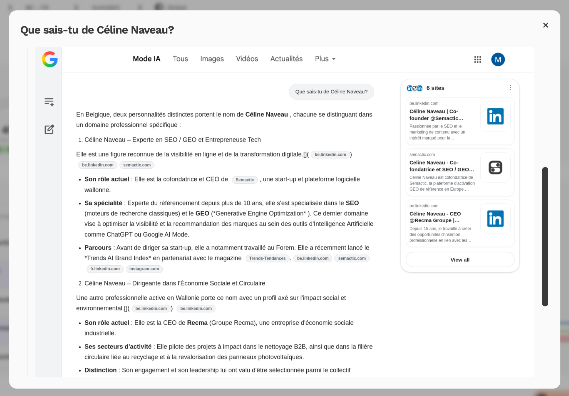 Semactic interface — measuring named entity visibility in AI search engines