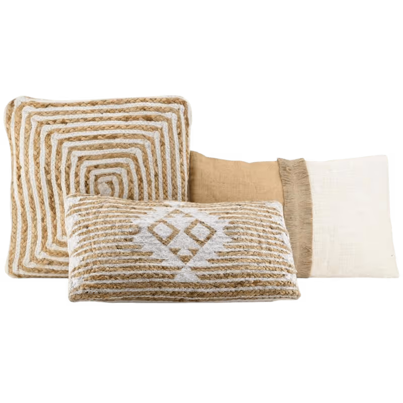 White Jute and Cotton Cushion