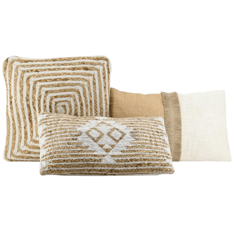 Coussin jute coton blanc