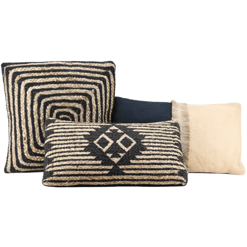 Coussin jute coton noir