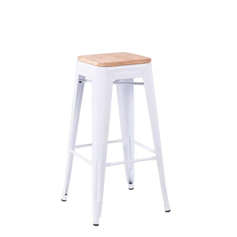 Industrial Stool with Wooden Seat