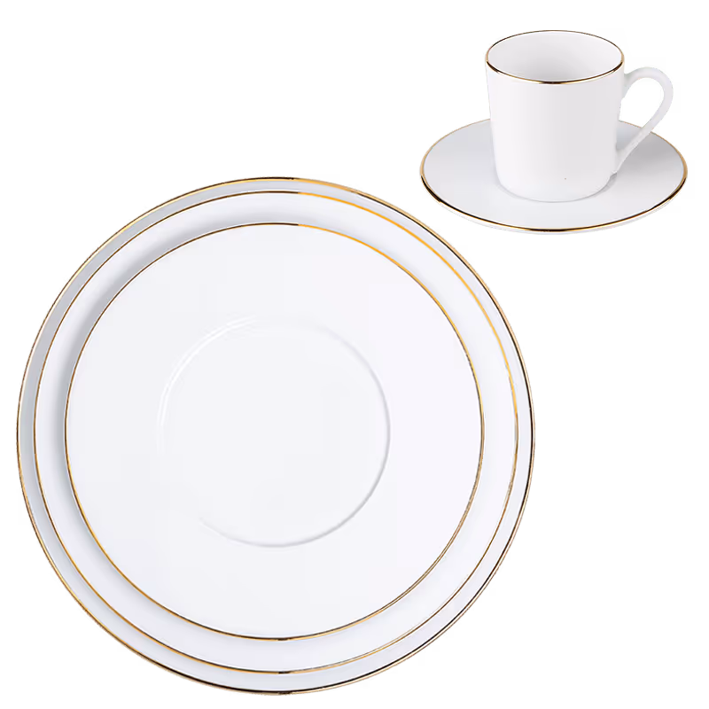Tableware Rentals: Plane with gold trim plate line