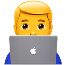 Person with blond hair focused on working on a silver laptop with an Apple logo.