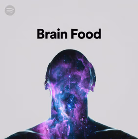 Silhouette of a person filled with a purple and blue cosmic galaxy pattern below the text 'Brain Food'.
