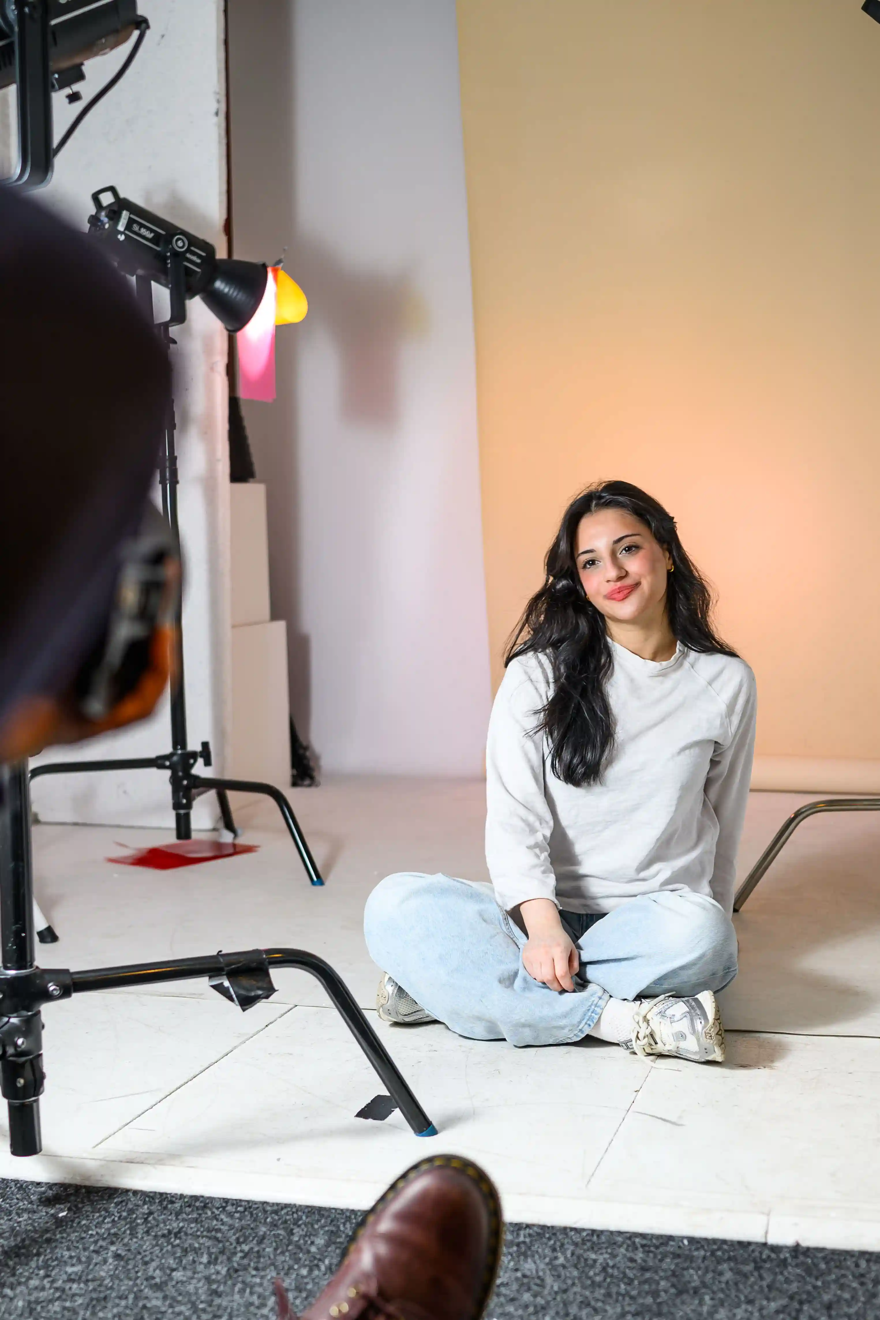 Professional headshot setup with Colorama backdrop, Dock Street Studio Leeds