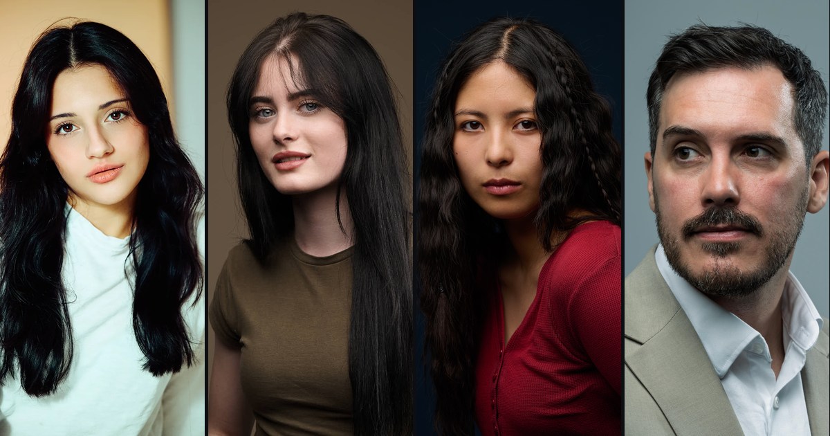 Four different portrait sessions photographed at Dock Street Studio in Leeds, showing corporate and actor headshot styles side by side