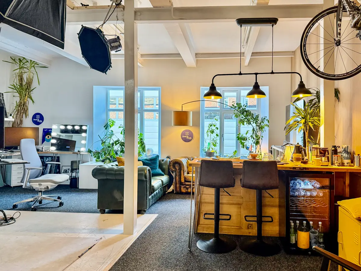 Creative studio space with lounge, coffee bar and makeup mirror at Dock Street Studio Leeds