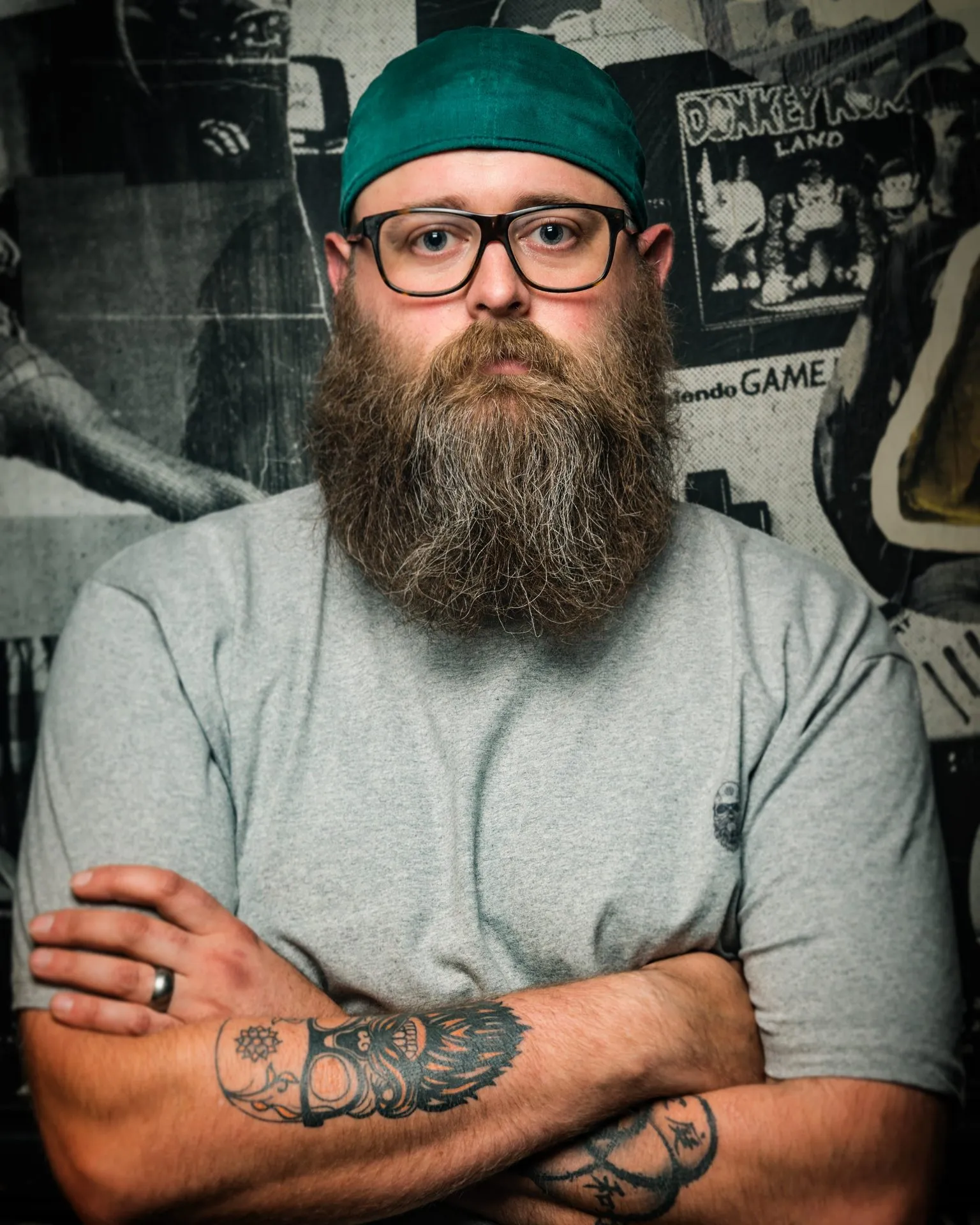 Personality portrait against a black and white arcade backdrop at Dock Street Studio, Leeds