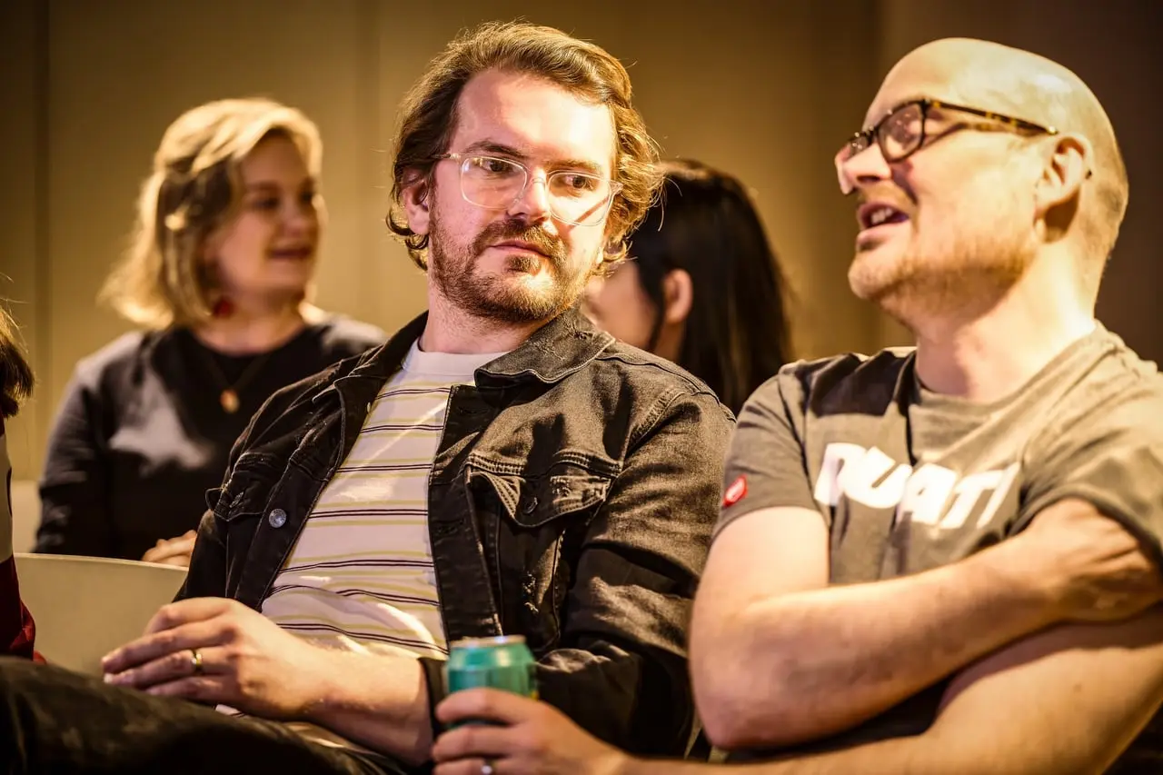 Group of guests laughing at Bad UX: Festival Cup, hosted by Stripe Community Leeds for Leeds Digital Festival — event photography by Dock Street Studio, Leeds