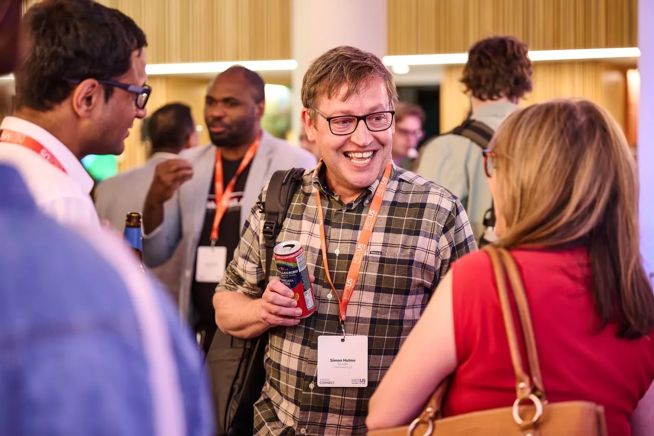 Group of attendees laughing together during networking at NEXUS Connect: Failure is an Option, hosted by Nexus, University of Leeds, for Leeds Digital Festival — event photography by Dock Street Studio, Leeds