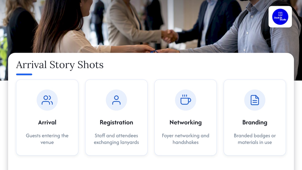 Four key shots for event arrival coverage