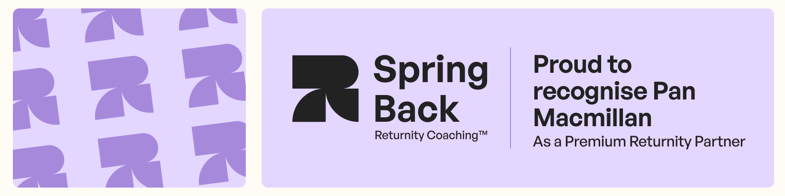 Spring Back Returnity Coaching logo with text recognizing Pan Macmillan as a Premium Returnity Partner.