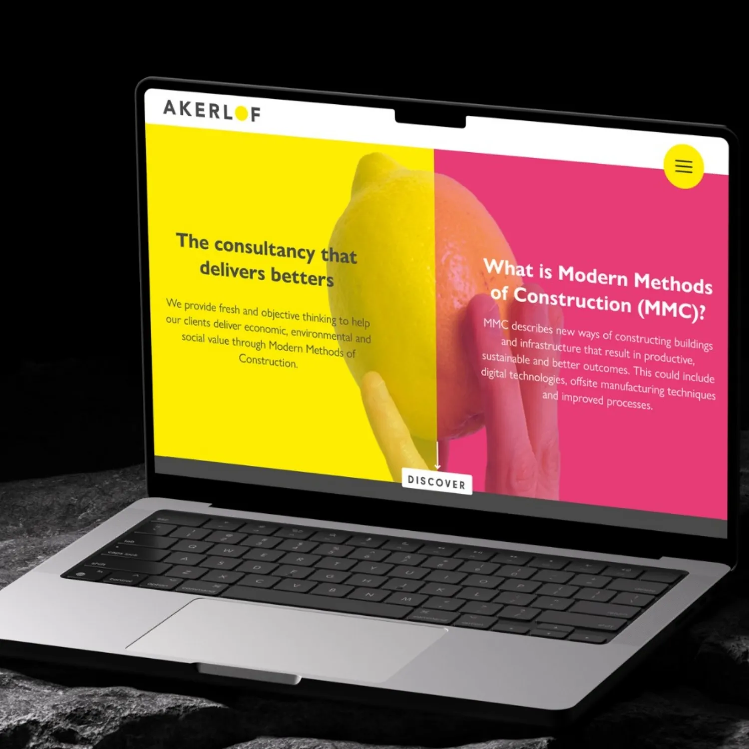 A laptop with a website open that says "Discover".