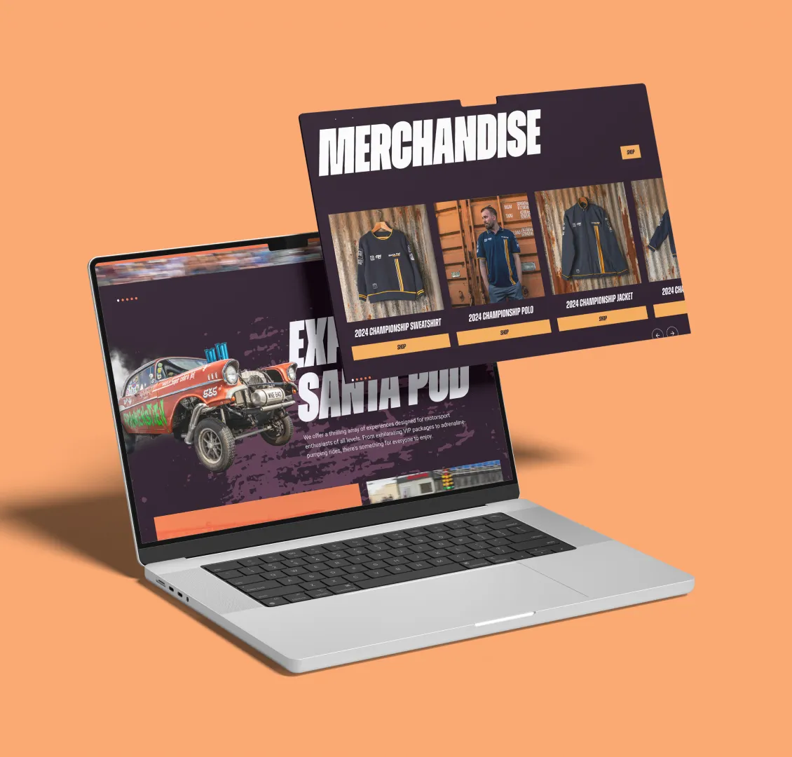 A laptop with a website open to a page about merchandise.
