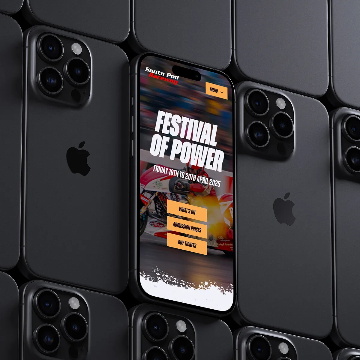 A black iPhone with a picture of a race car on the screen.
