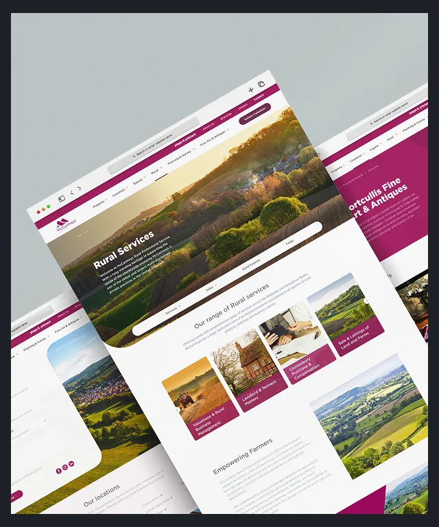 A website with a picture of a farm and the words "Rural Services" on the top.