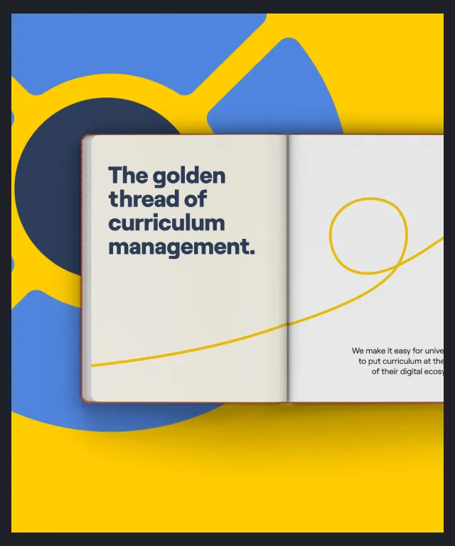 A book that is open to a page that says "The Golden Thread of Curriculum Management".