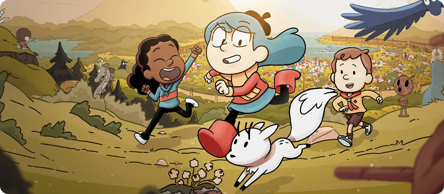 Hilda and friends exploring magical landscapes — gentle fantasy with poetic language, nature vocabulary, and emotional storytelling for sensitive learners.