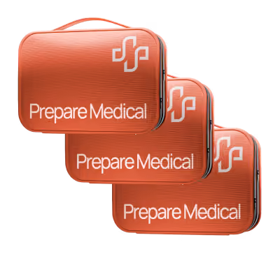 an image showing an orange first-aid kit on an airplane seat near the window
