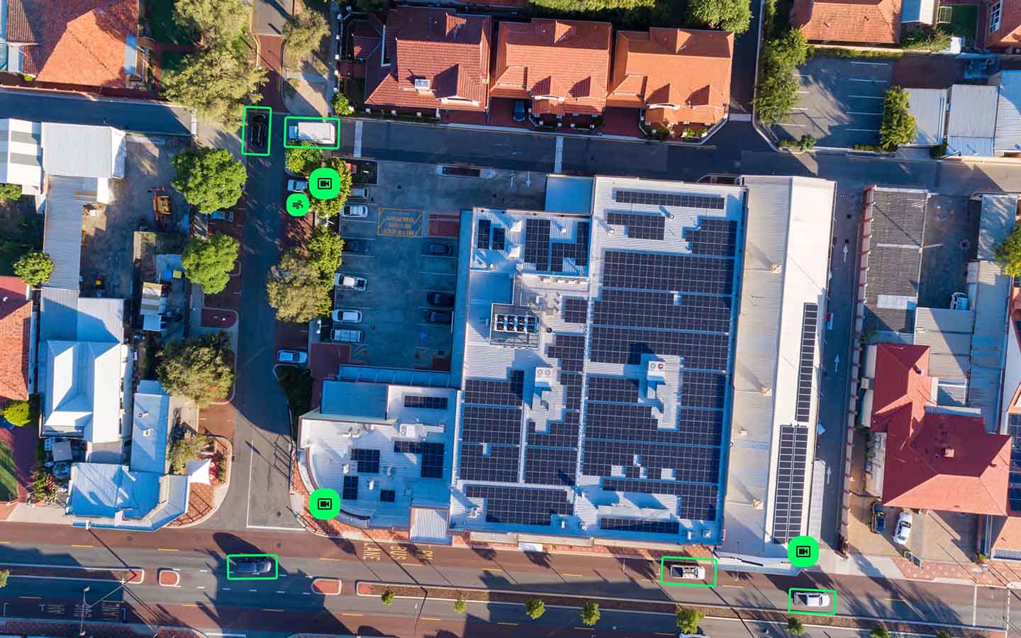 Aerial view of a business improvement district estate.