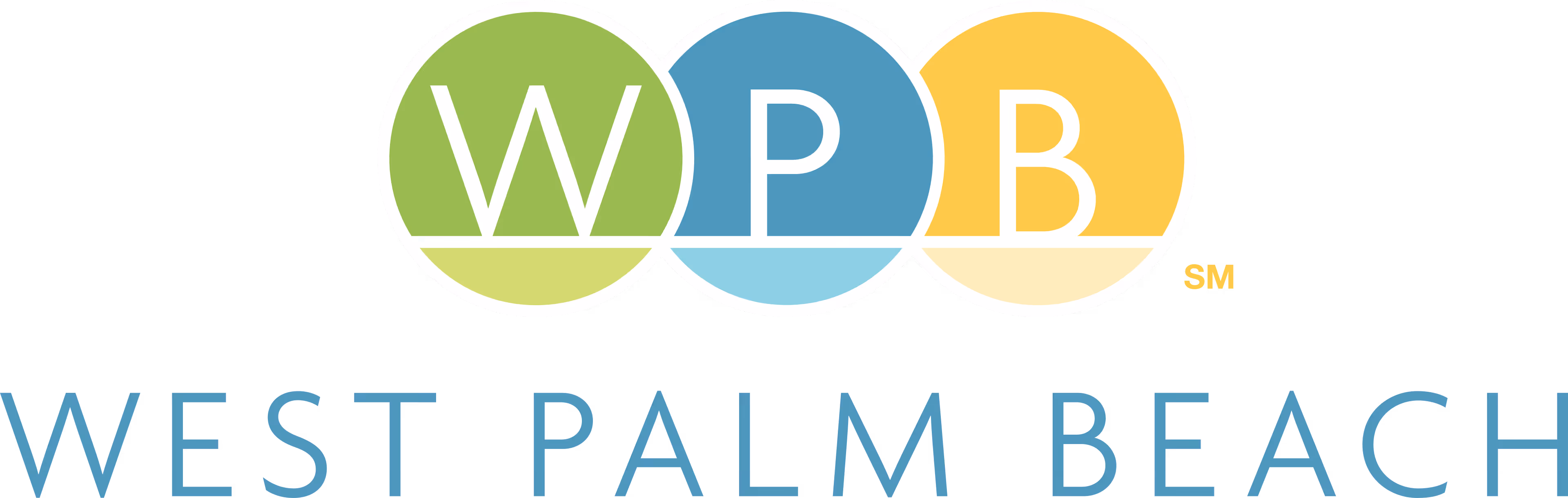West Palm Beach logo with W, P, B letters in colored circles above the city name.