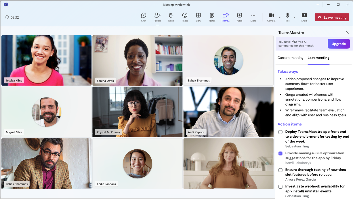 TeamsMaestro bot joining an online video call grid