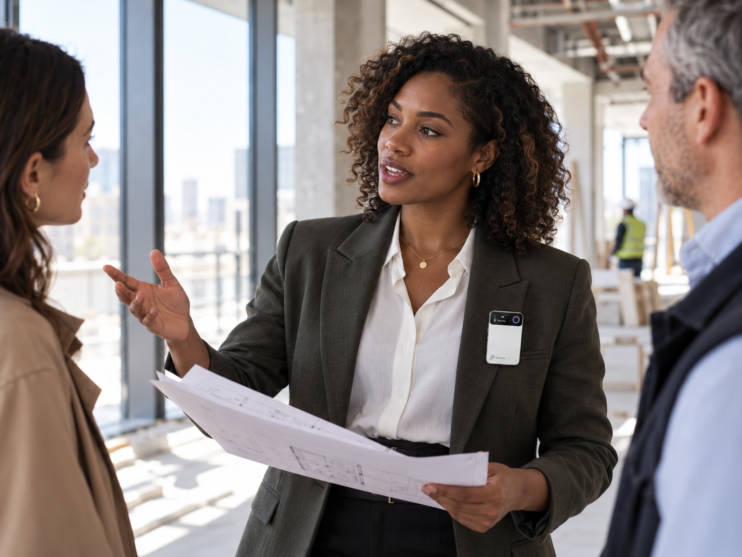 Architect leading a construction walkthrough