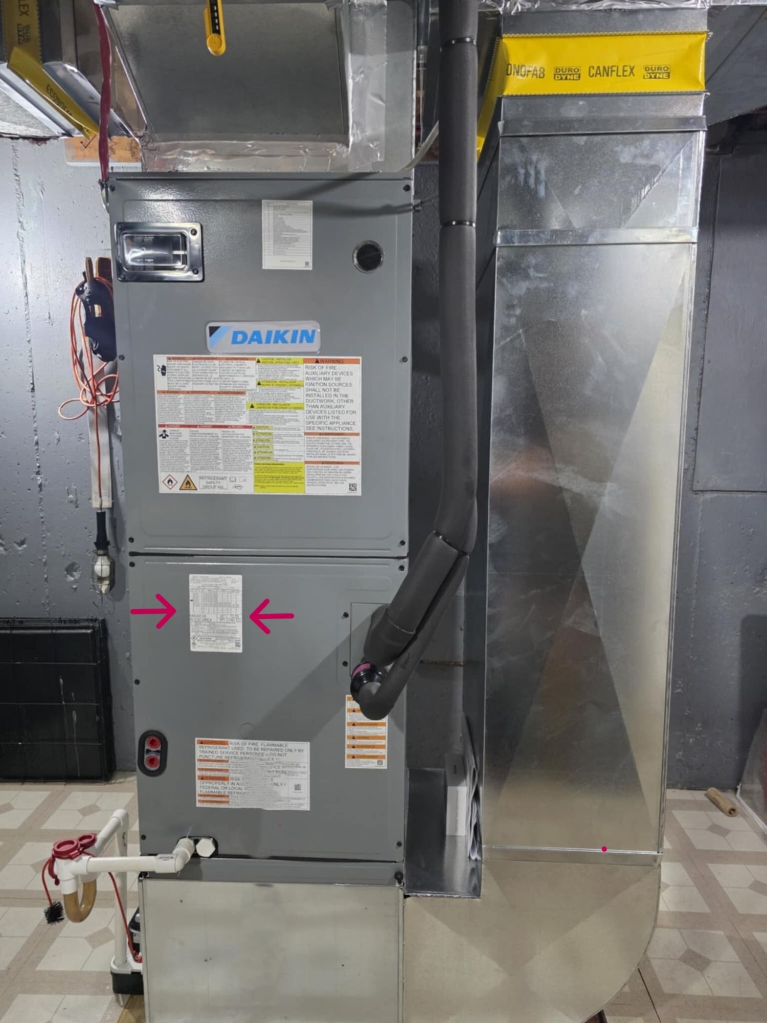 Where the model and serial plate is located on an indoor unit
