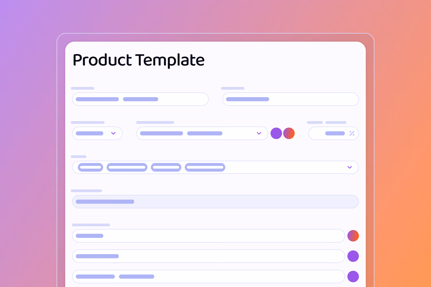 Wireframe of a screen containing a Product Template Form