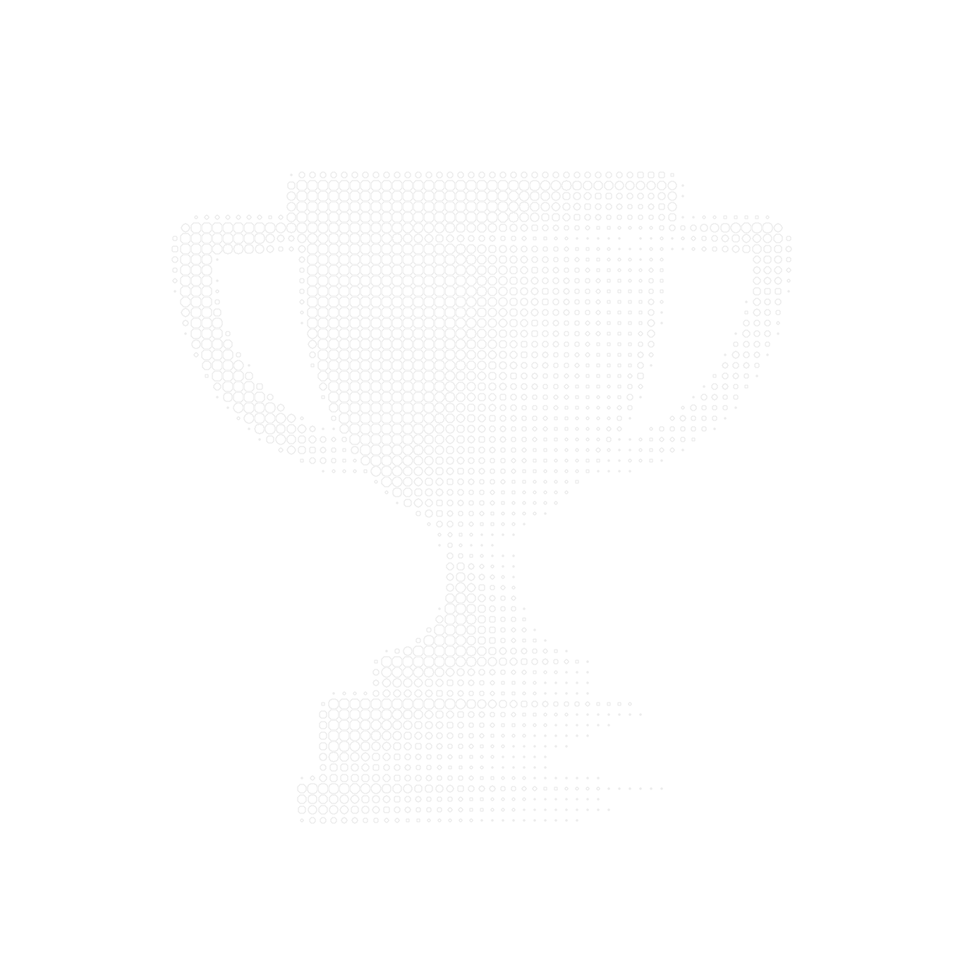 Pixelated halftone image of a trophy cup on a black background.