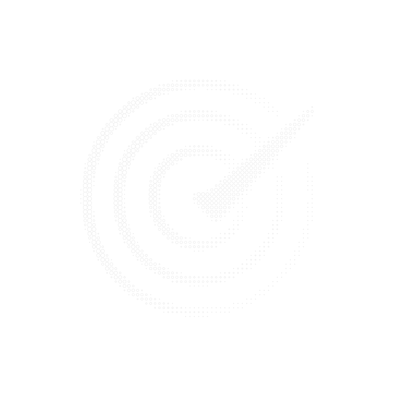 White dotted concentric circles with a pointed checkmark shape extending outward on a black background.