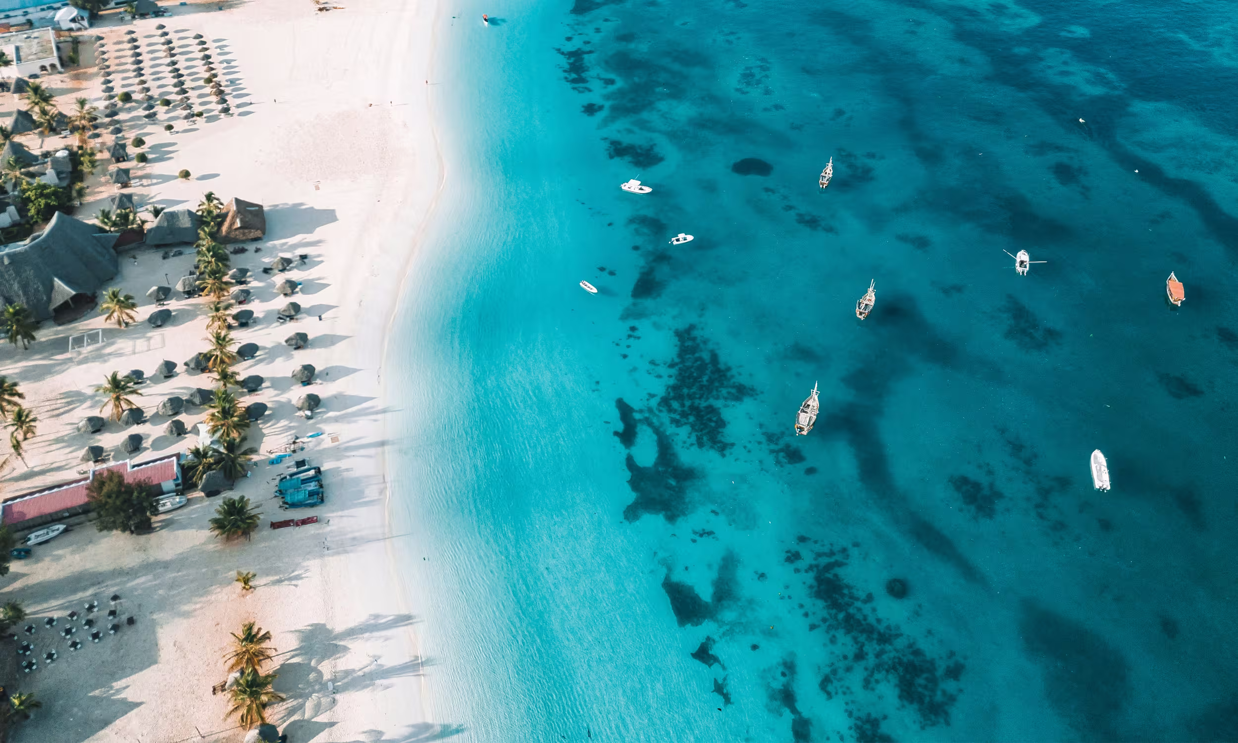 Aerial view of Zanzibar’s paradise beaches, Tanzania.