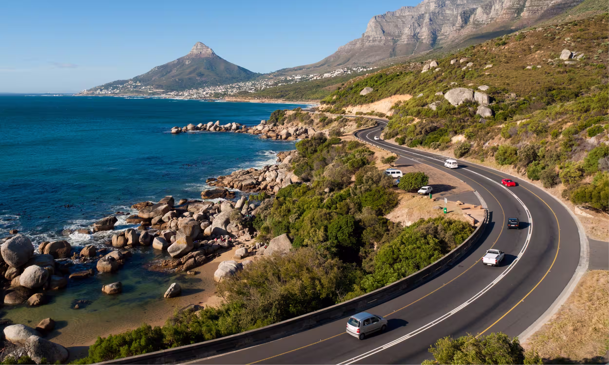 Scenic Garden Route road along the Atlantic Ocean in South Africa.