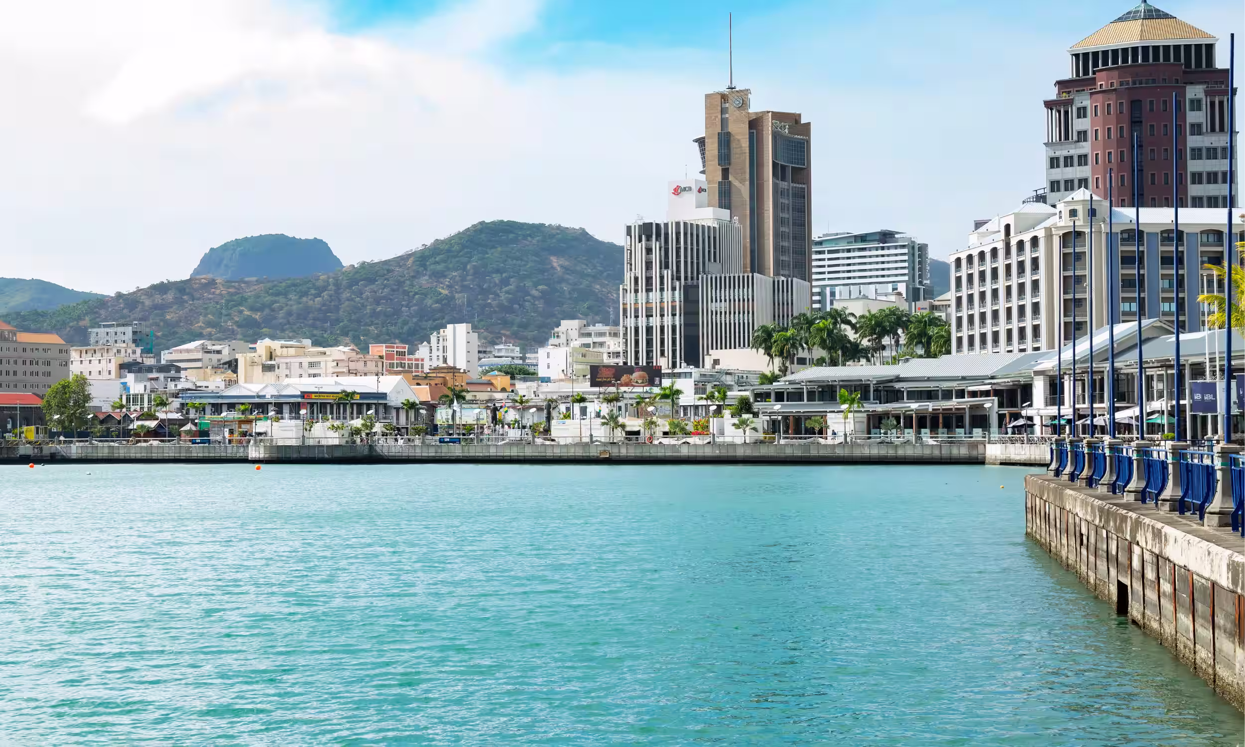 View of Port Louis city and harbor, capital of Mauritius.