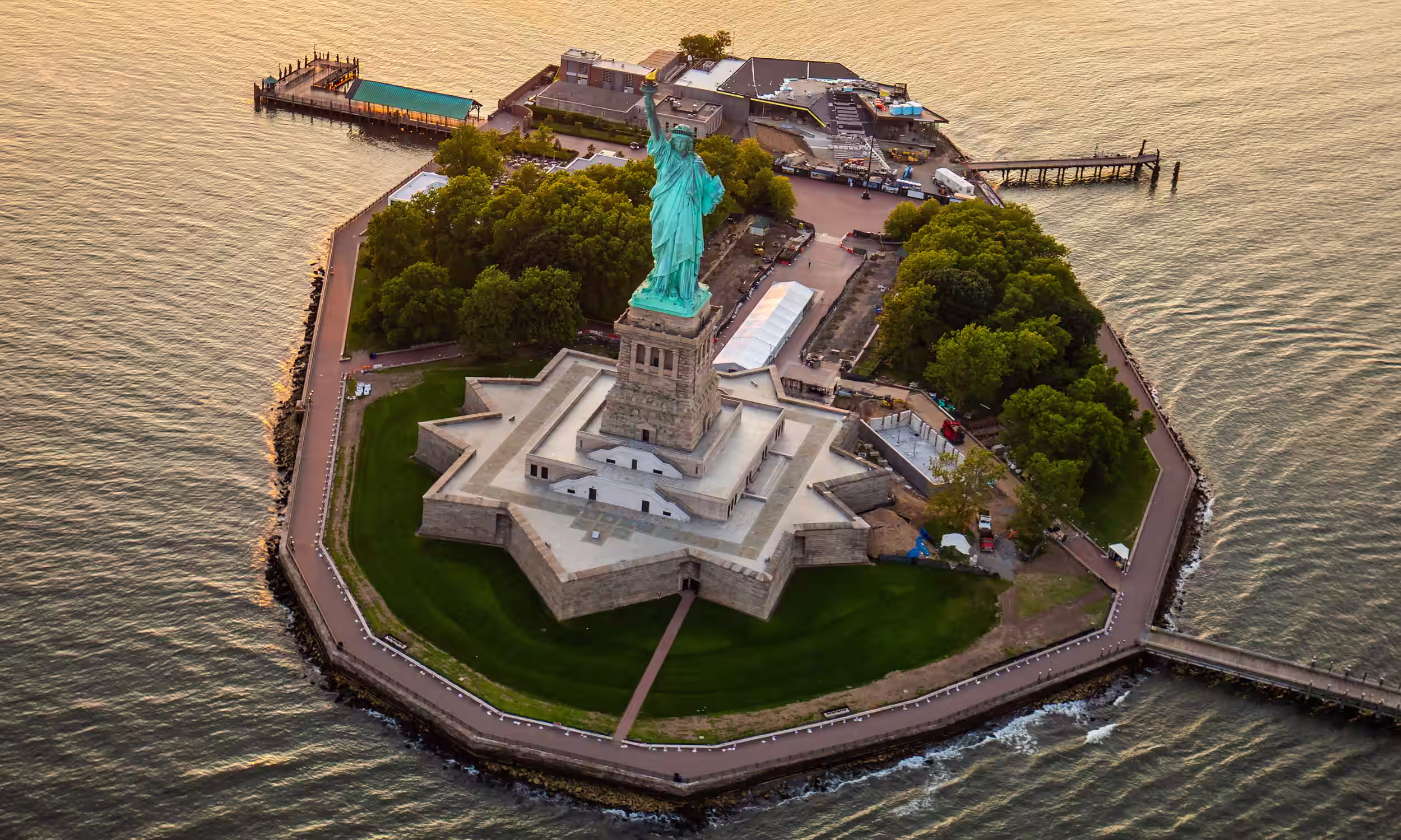 Aerial view of the Statue of Liberty and Liberty Island in New York Ci