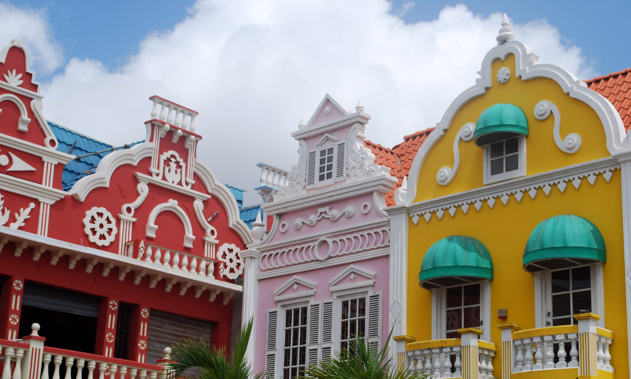 Colorful colonial houses in downtown Oranjestad, the capital of Aruba. 