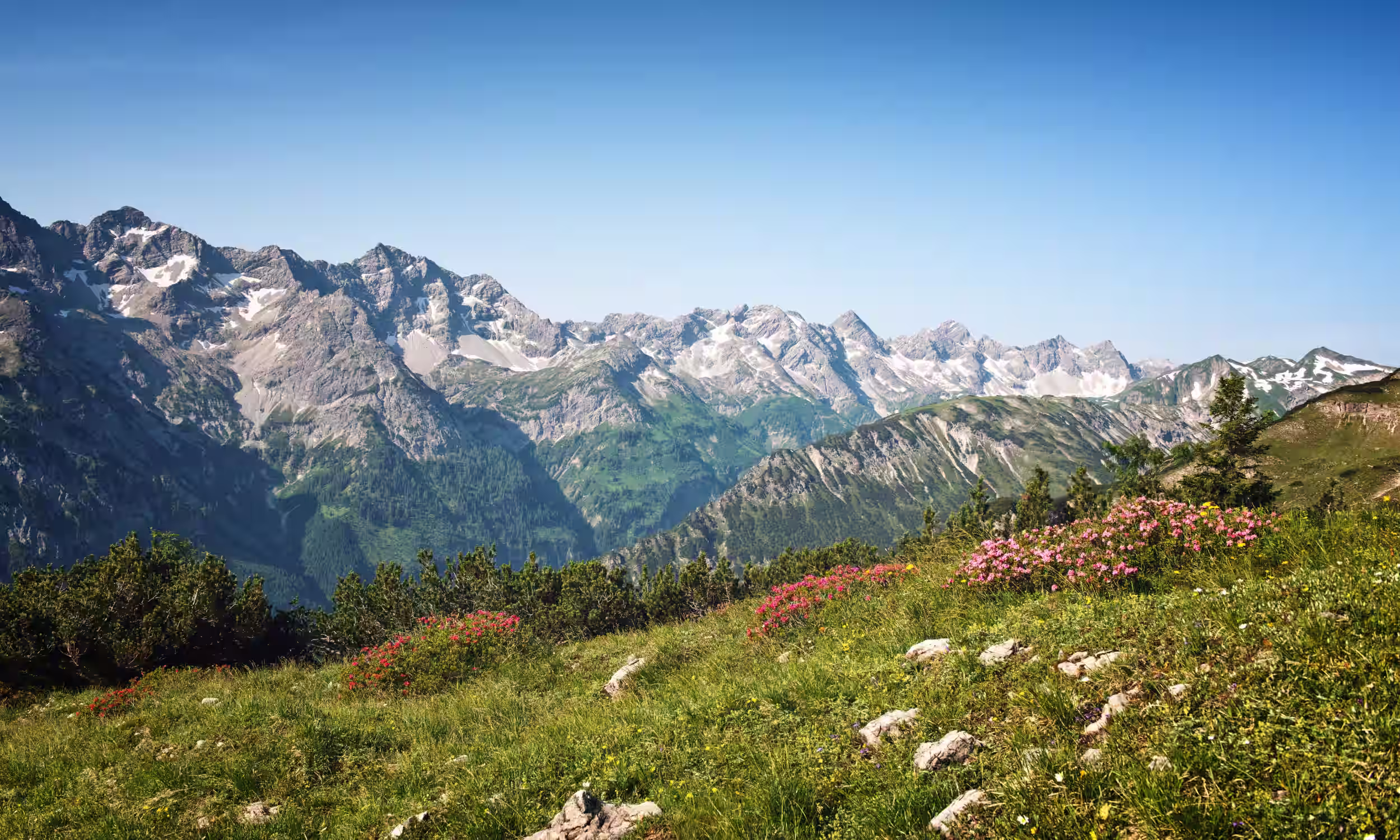 Panoramic view of the Austrian Alps, ideal for honeymoon adventure and romance.