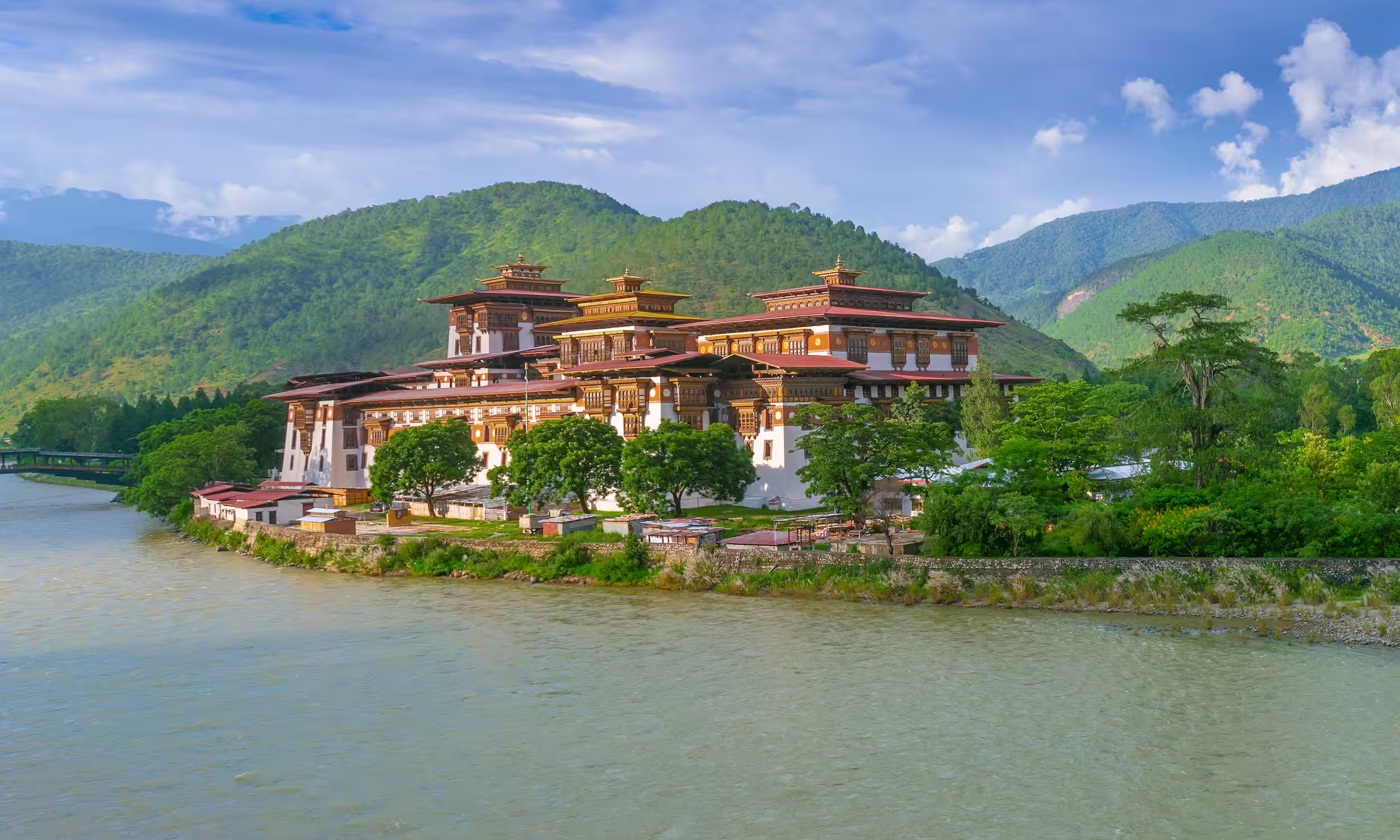 Punakha Dzong riverside monastery in Bhutan, one of the country’s most stunning fortress temples. 