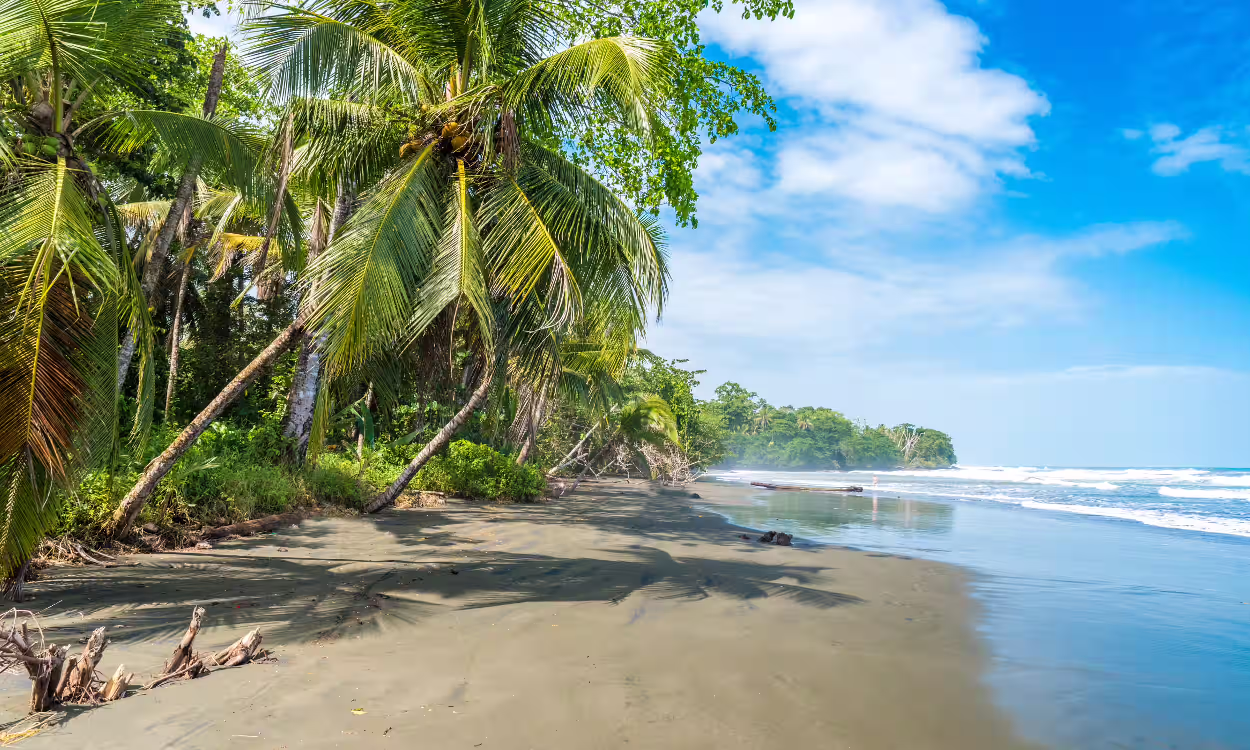 Praia de areia negra Playa Negra, Costa Rica, ideal para lua de mel ao pôr do sol 