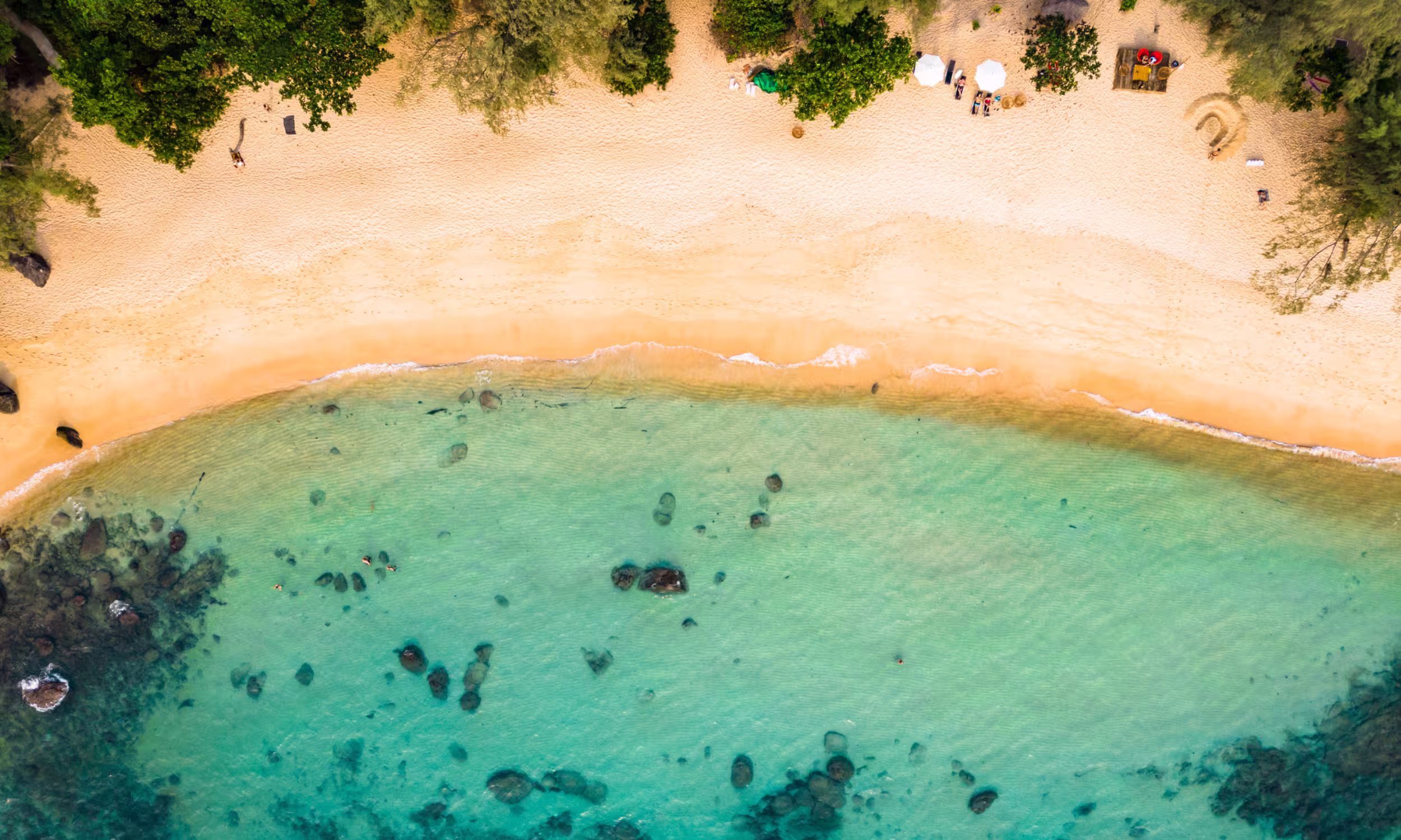 Koh Rong Samloem island with pristine beach and clear waters, a romantic honeymoon destination 