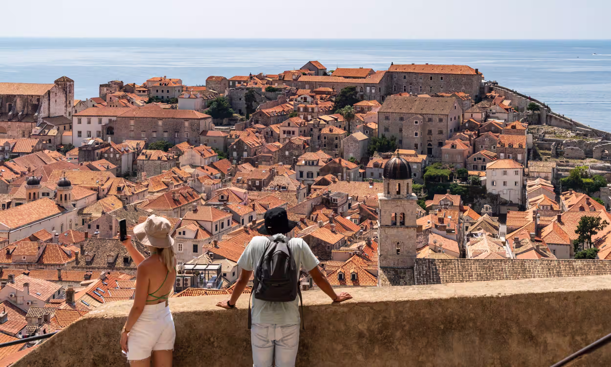 Couple overlooking Dubrovnik Old Town during their honeymoon